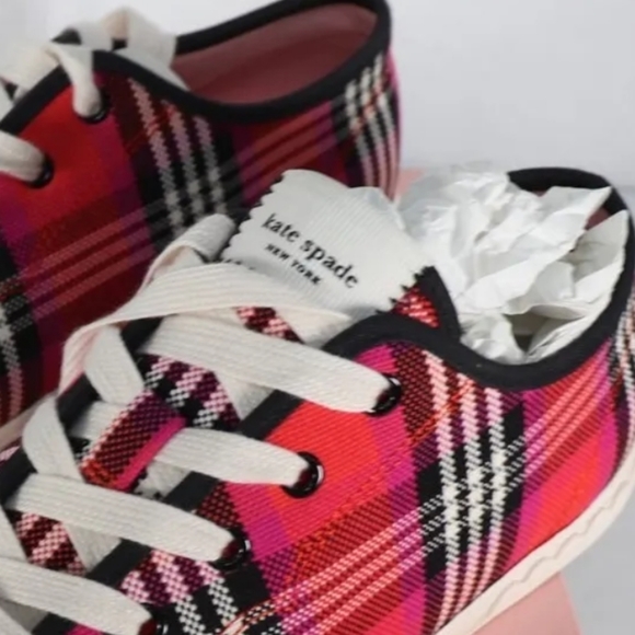 NWT Kate Spade Sneakers Plaid z sister Kicks Lace Up Red Sneaker - Picture 10 of 15